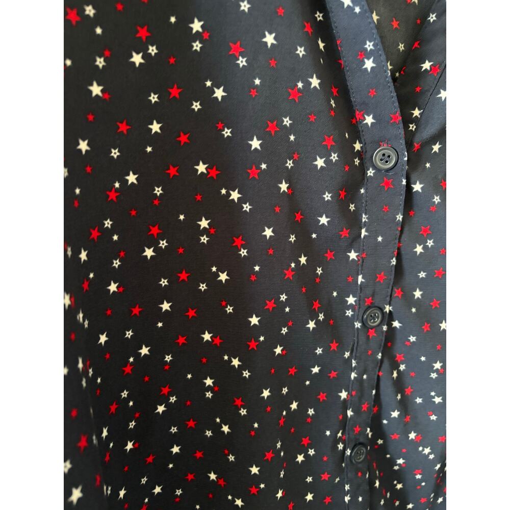Catherines Navy Button-Down Blouse with Pink and White Dot Print - Picture 2 of 5